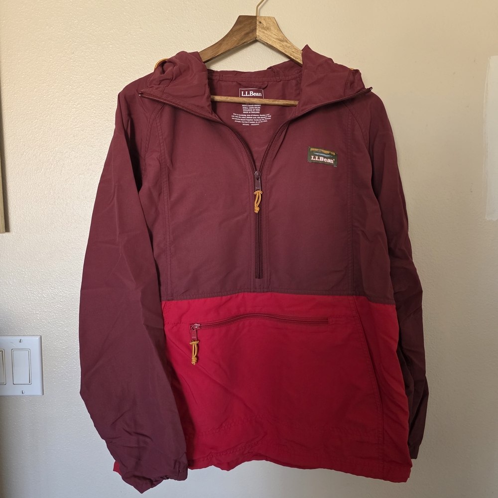 Mens Medium L.L. Bean Red and Burgundy Mountain Classic Anorak New Waterproof - Picture 3 of 11